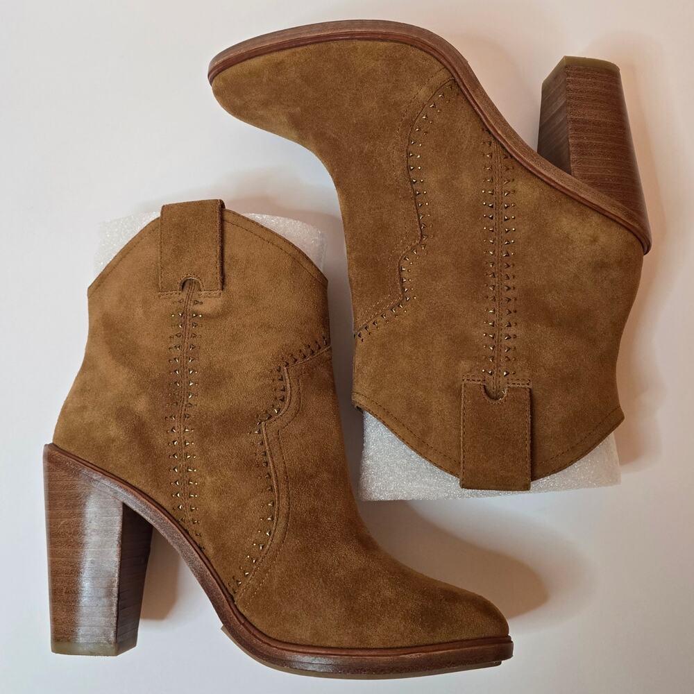 Joie Monte Boots Cognac Tan Suede Leather Size EU 37.5 US 7.5 Studded Western - Picture 11 of 11
